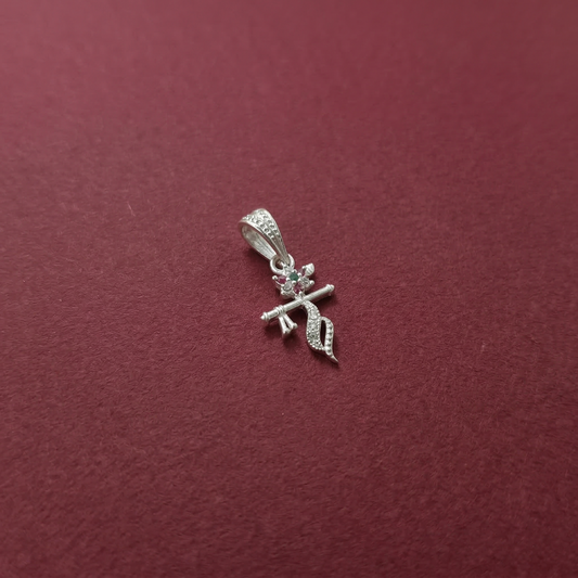Silver Krishna Flute Pendant Flower with Multicolor Stone for Women