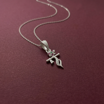 Silver Krishna Flute Pendant Flower with Multicolor Stone for Women