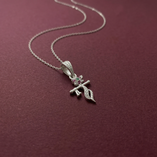 Silver Krishna Flute Pendant Flower with Multicolor Stone for Women