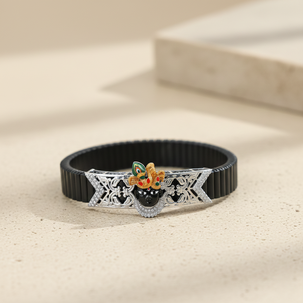 Silver Krishna Gold Mukut Bracelet