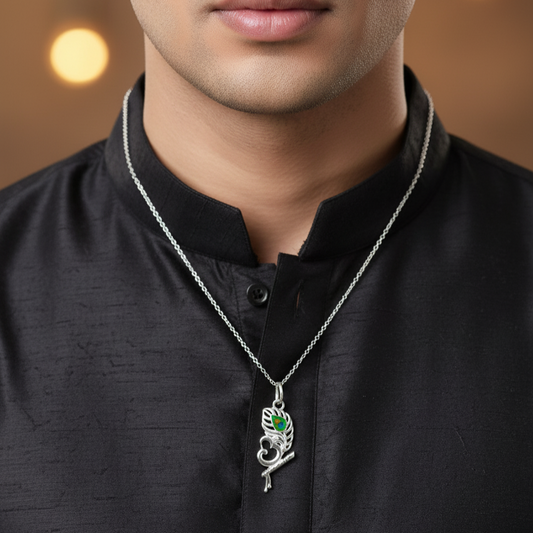 Silver Krishna Morpankh Pendant Special Elegant Necklace