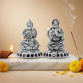 Silver Lakshmi Ganesha Murti with Purple Green Gemstone