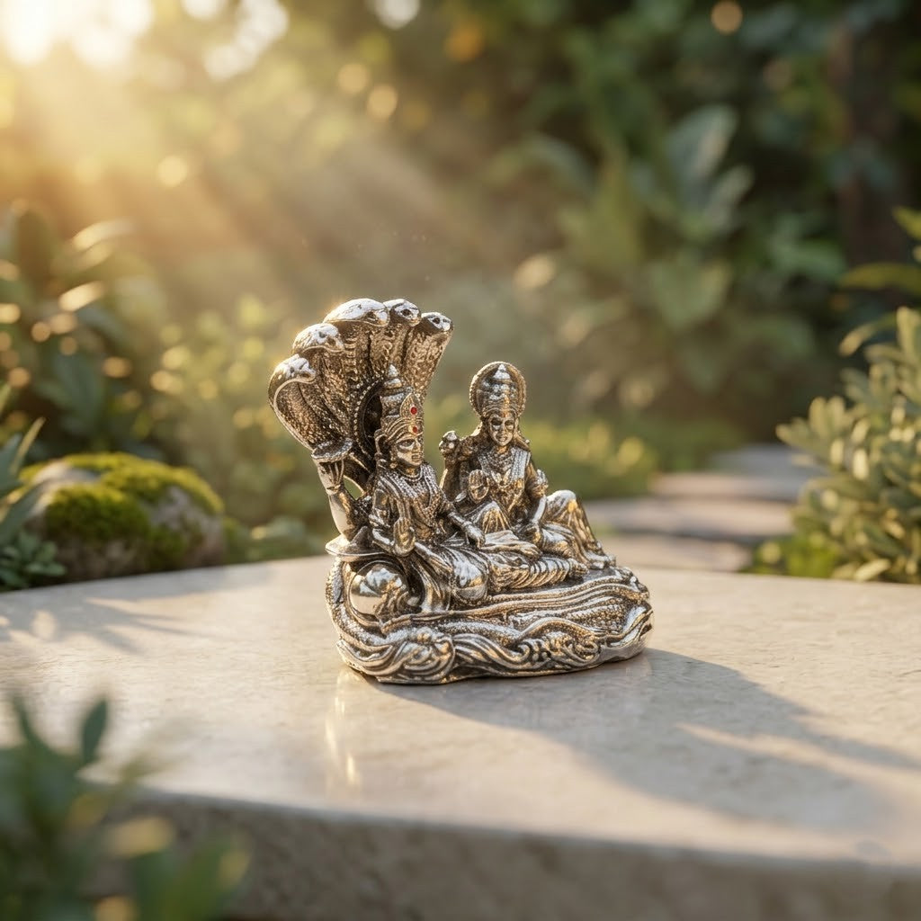 Silver Lakshmi Vishnu Idol with Sheshnag