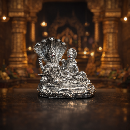 Silver Lakshmi Vishnu Idol with Sheshnag