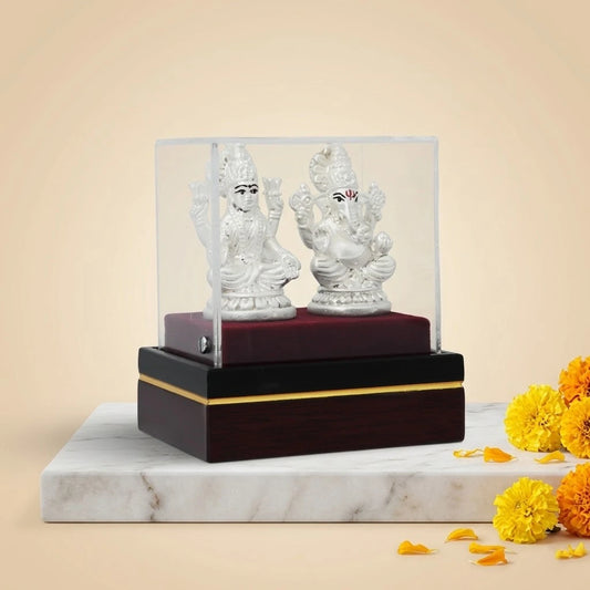 Silver Laxmi Ganesh Idol For Worship, Homedecor or Gift Purpose
