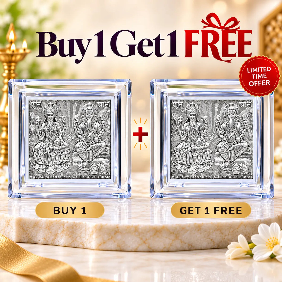 Silver Laxmi Ji Ganesh Ji Frame