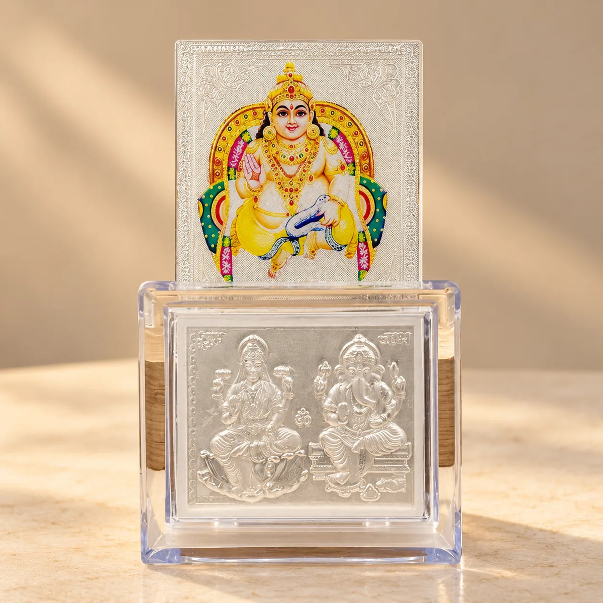 Silver Laxmi Ji Ganesh Ji Frame With Kuber Yantra Combo Attract Wealth, Prosperity & Abundance