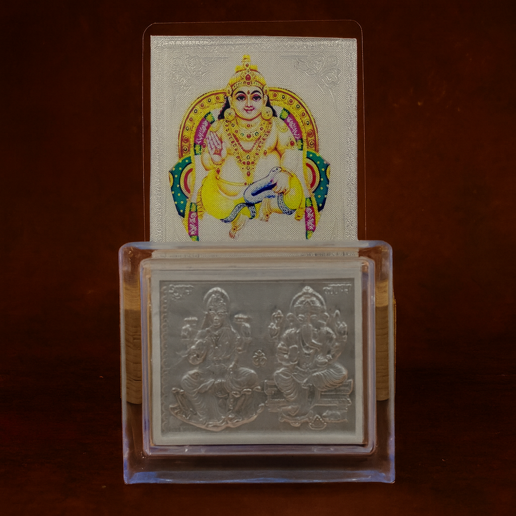Silver Laxmi Ji Ganesh Ji Frame With Kuber Yantra Combo Attract Wealth, Prosperity & Abundance