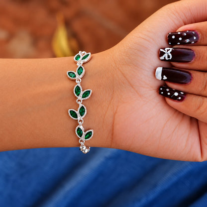 Silver Leaf Design Stone Bracelet for Women