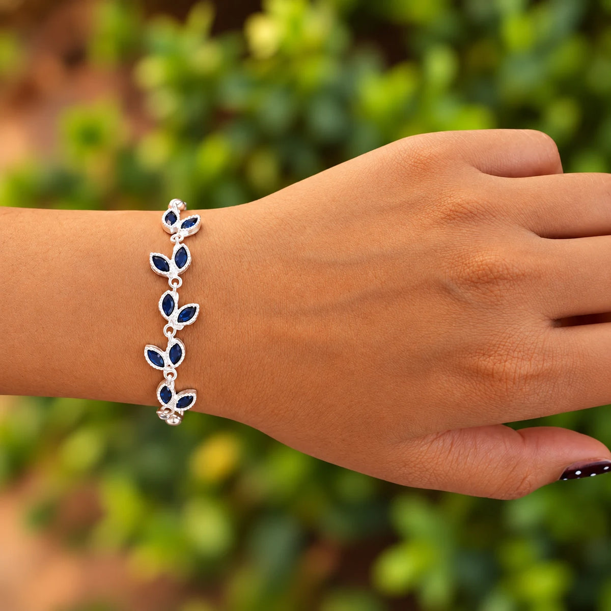 Silver Leaf Design Stone Bracelet for Women