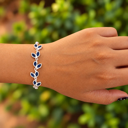 Silver Leaf Design Stone Bracelet for Women