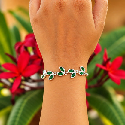 Silver Leaf Design Stone Bracelet for Women
