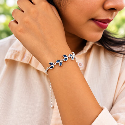 Silver Leaf Design Stone Bracelet for Women