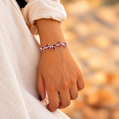 Silver Leaf Design Stone Bracelet for Women