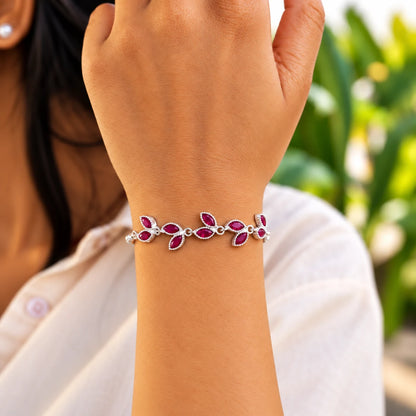 Silver Leaf Design Stone Bracelet for Women