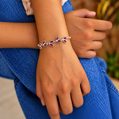 Silver Leaf Design Stone Bracelet for Women