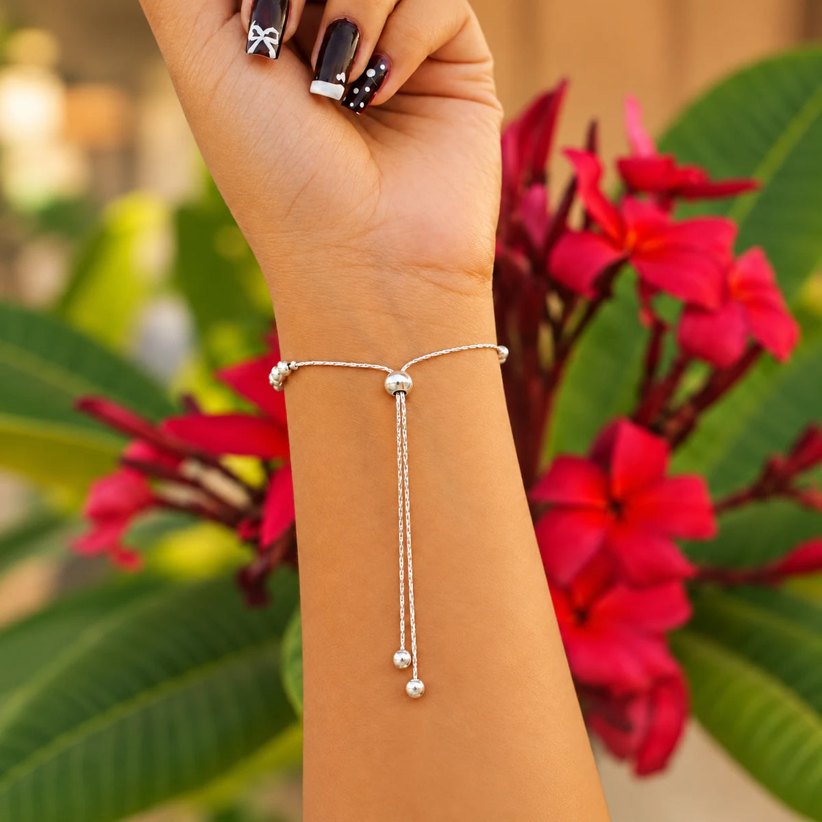 Silver Leaf Design Stone Bracelet for Women