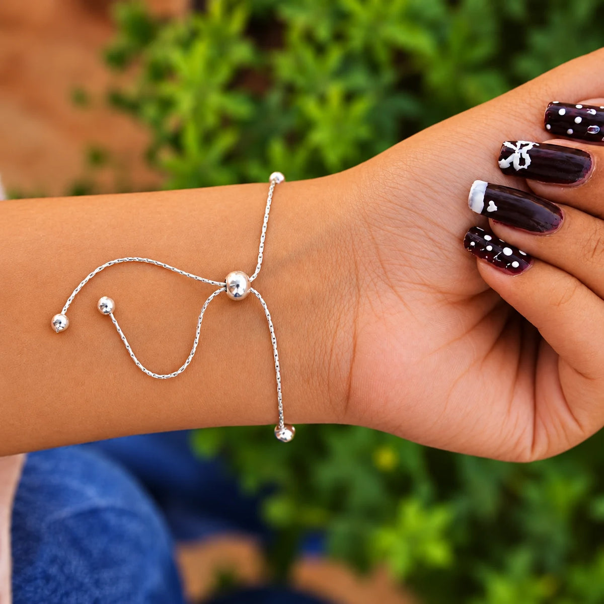 Silver Leaf Design Stone Bracelet for Women