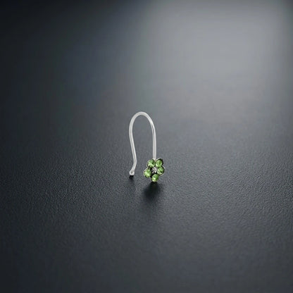 Silver Light Green Gem Stone Flower Design Nosepin for Girls