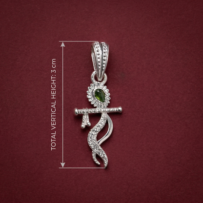 Silver Lord Krishna Flute Pendant With Stone for Men & Women