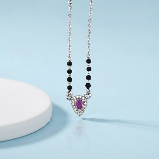 Silver Mangalsutra Adorned with a Stunning Purple Stone