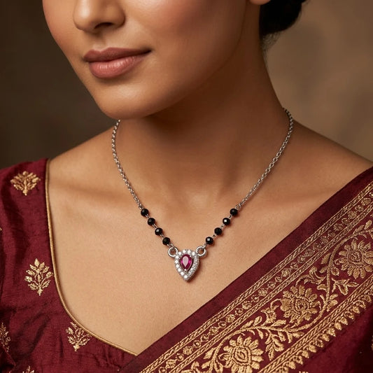 Silver Mangalsutra Adorned with a Stunning Purple Stone