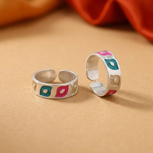 Silver Multi Color Leaf Design Bichhiya for Girls