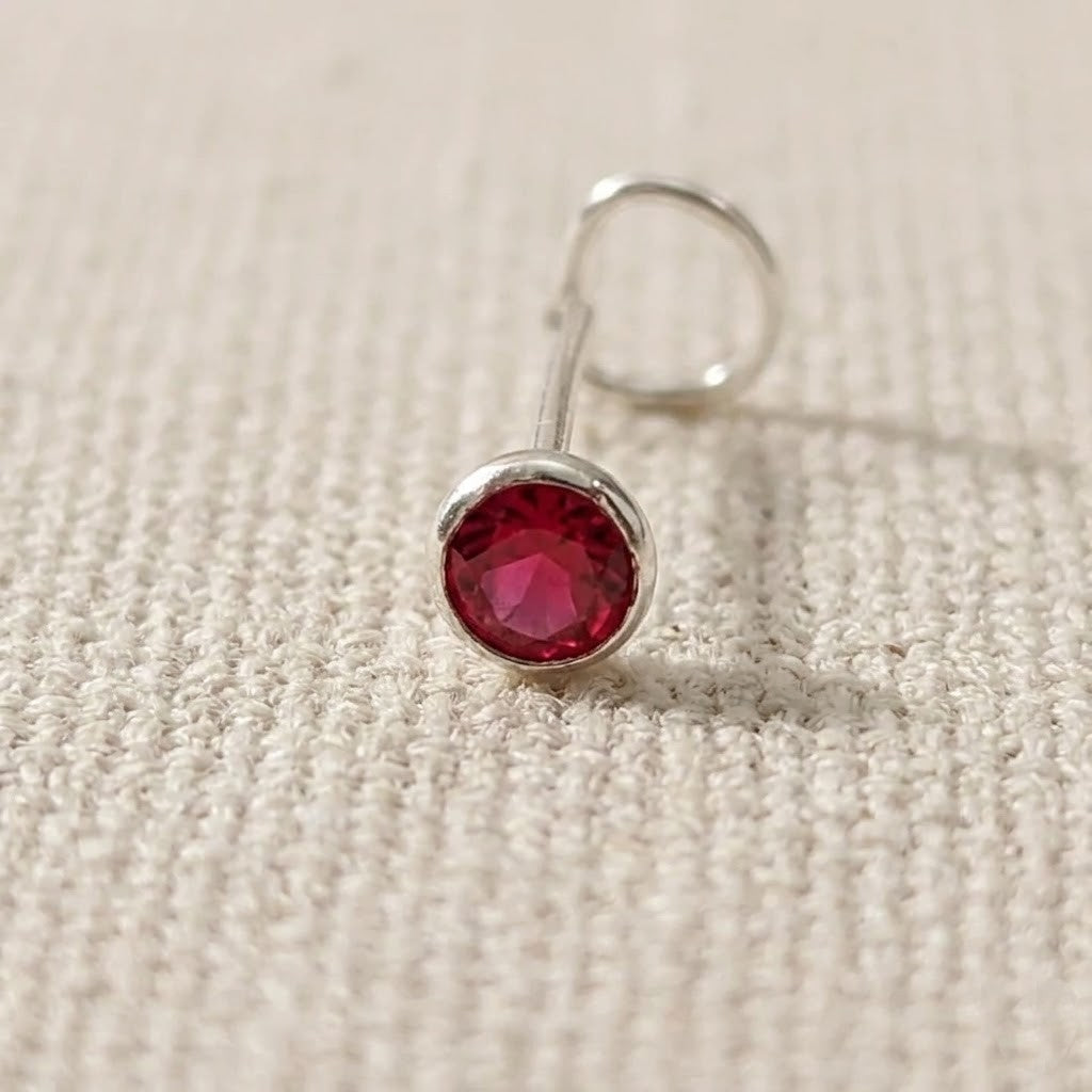 Silver Nose Pin with Round Multicolour Stones