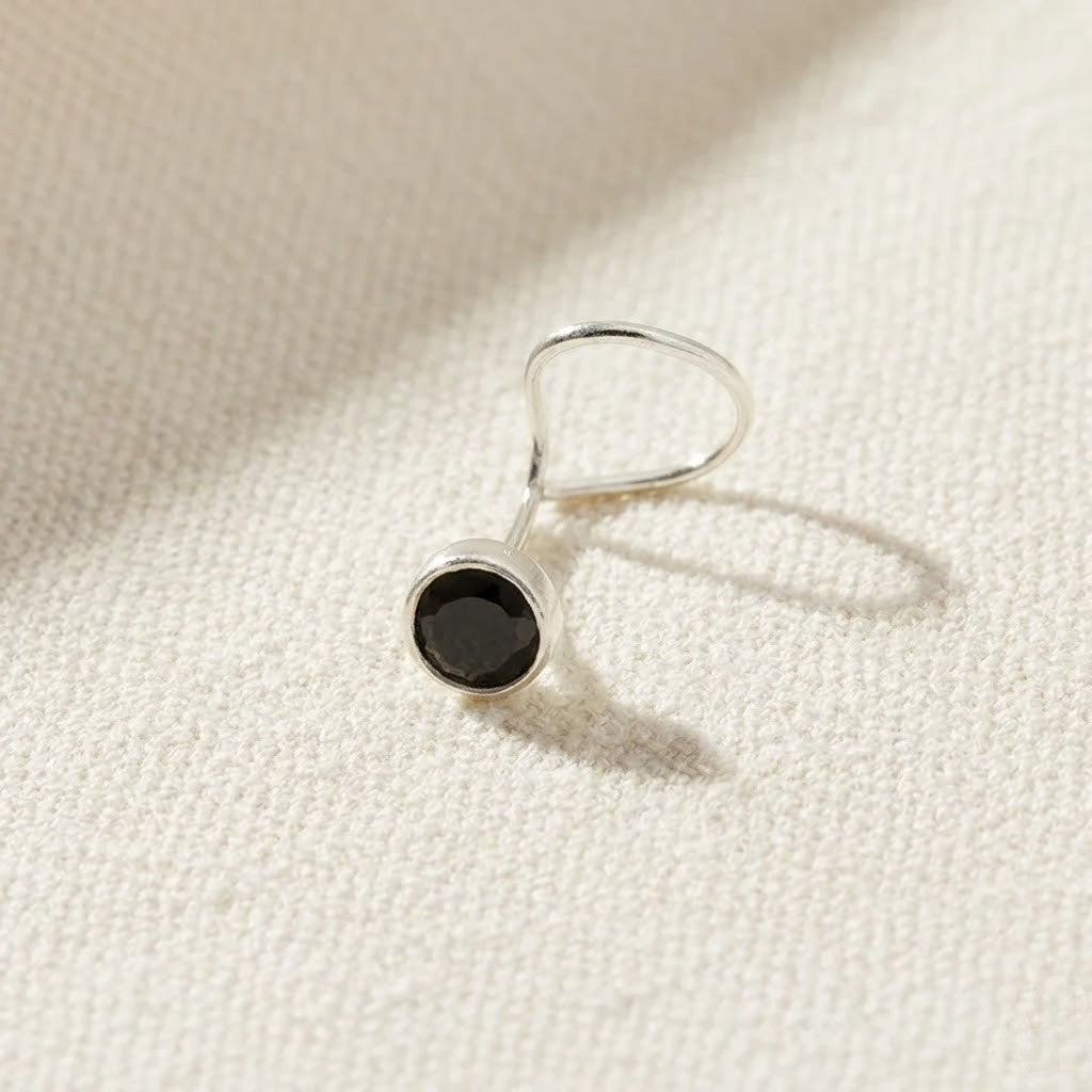 Silver Nose Pin with Round Multicolour Stones