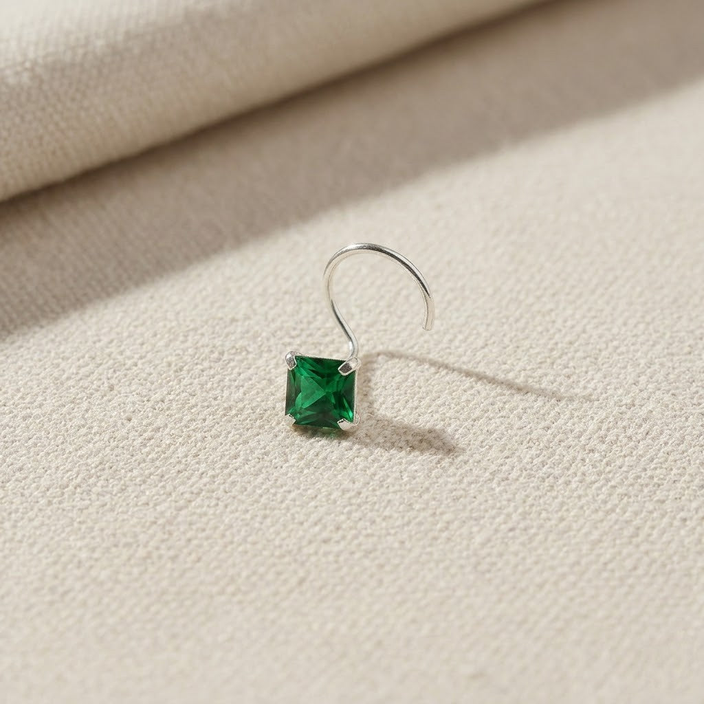 Silver Nose Pin with Square Multicolour Stones
