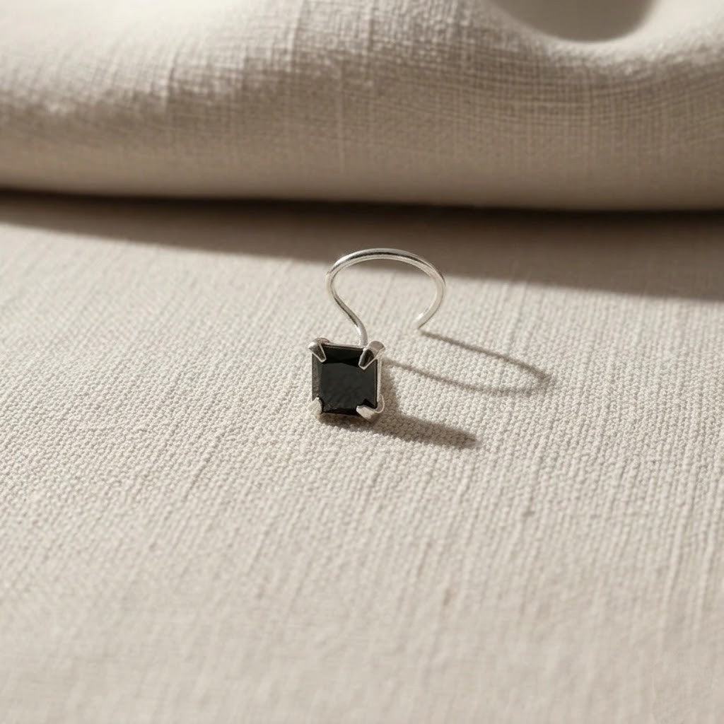 Silver Nose Pin with Square Multicolour Stones
