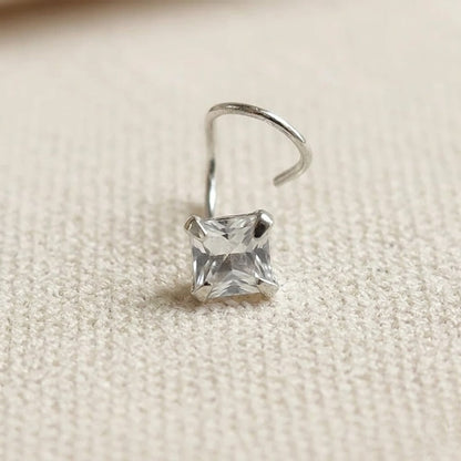 Silver Nose Pin with Square Multicolour Stones