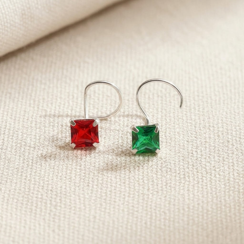 Silver Nose Pin with Square Multicolour Stones