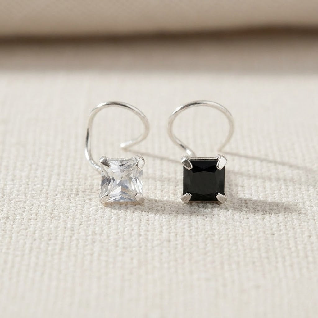 Silver Nose Pin with Square Multicolour Stones