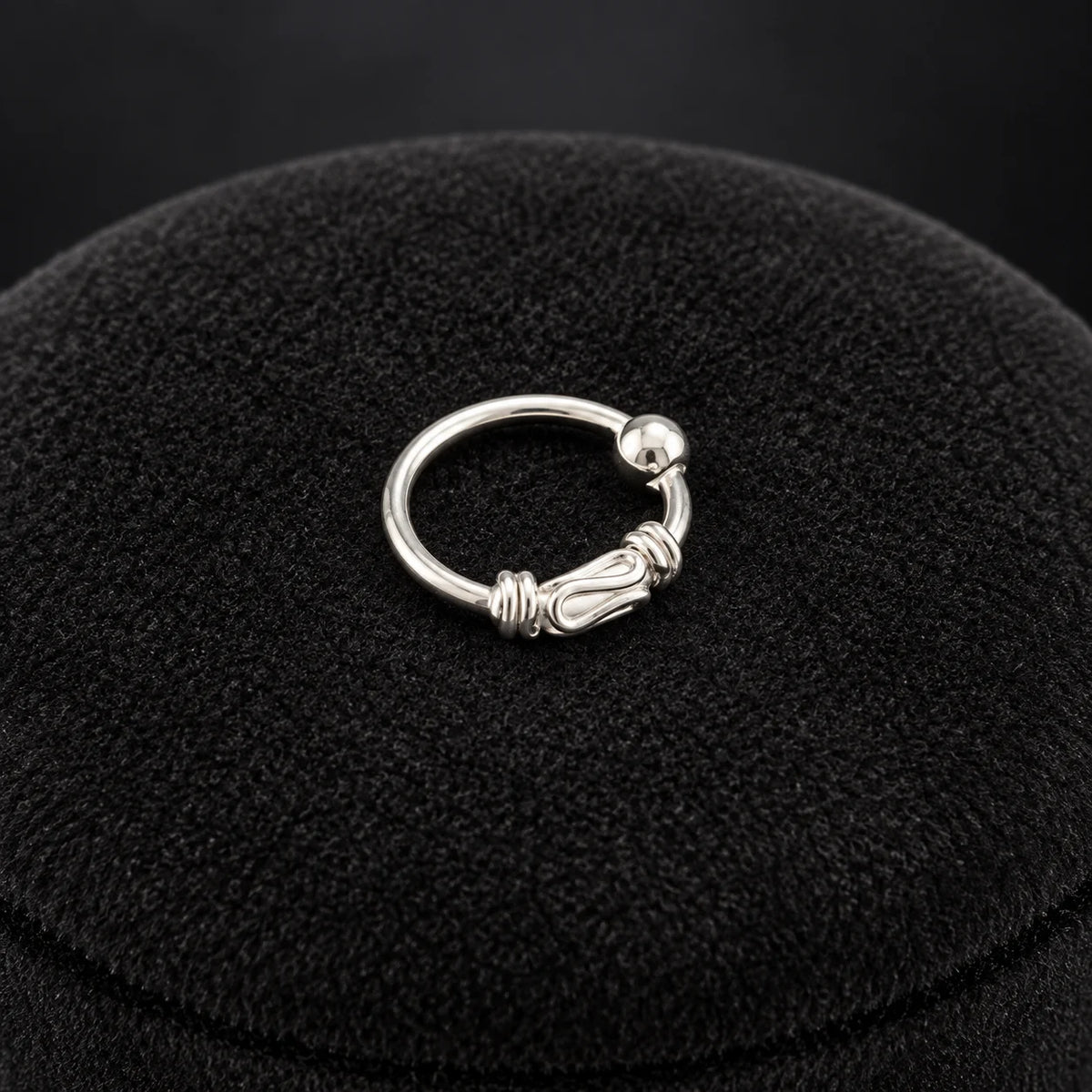 Silver Nose Ring Minimalist Hoop with Decorative Knot Design