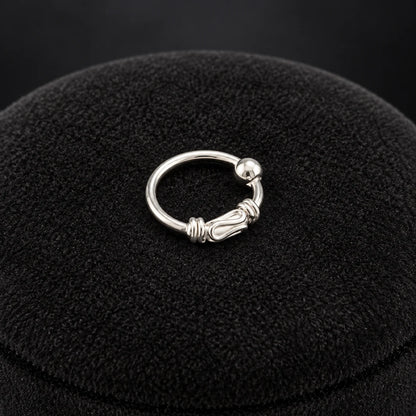 Silver Nose Ring Minimalist Hoop with Decorative Knot Design
