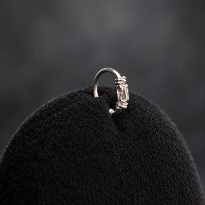Silver Nose Ring Minimalist Hoop with Decorative Knot Design