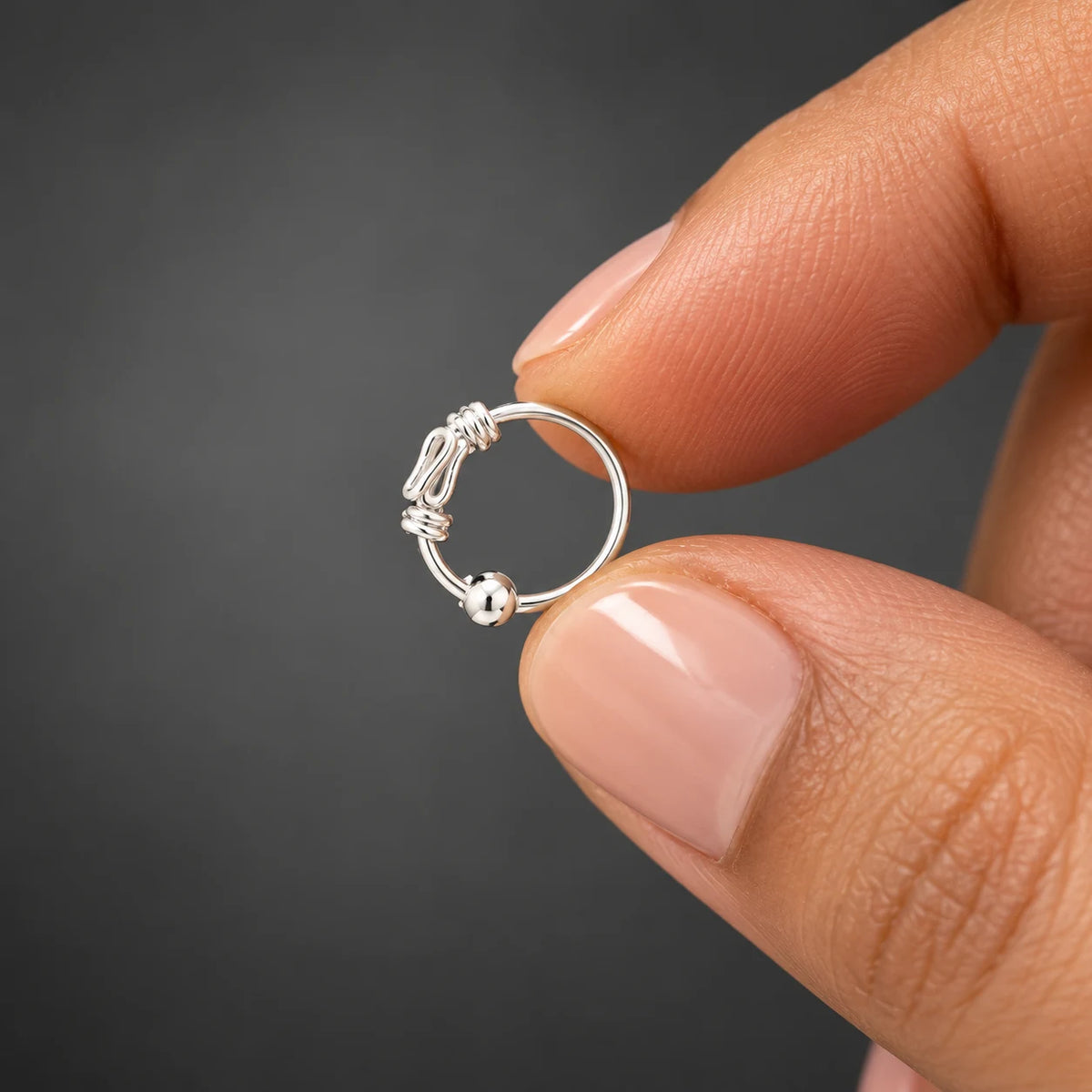 Silver Nose Ring Minimalist Hoop with Decorative Knot Design