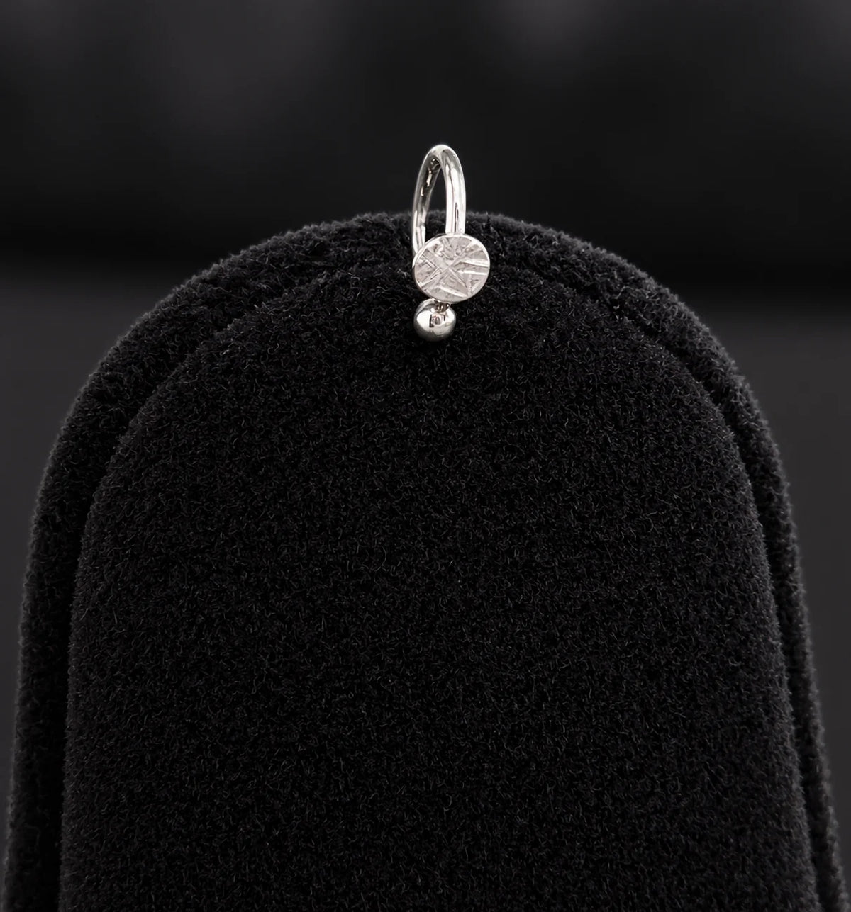 Silver Nose Ring with Engraved Round Motif & Double Ball Accents Description
