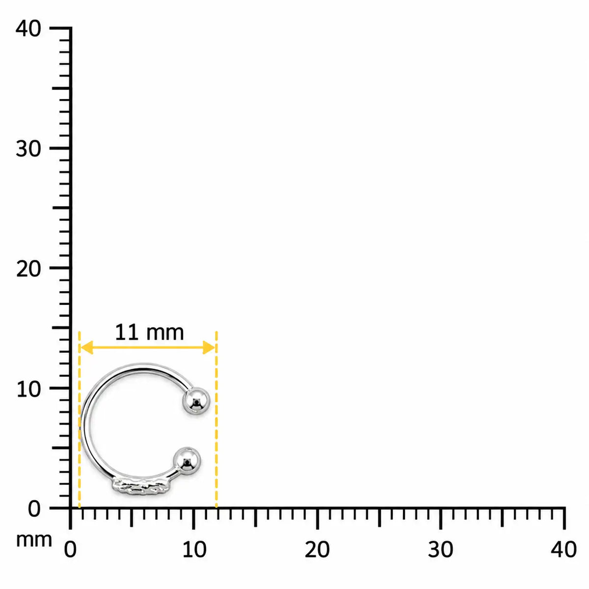 Silver Nose Ring with Engraved Round Motif & Double Ball Accents Description
