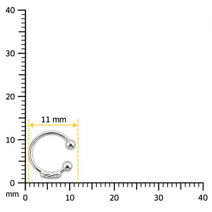 Silver Nose Ring with Engraved Round Motif & Double Ball Accents Description