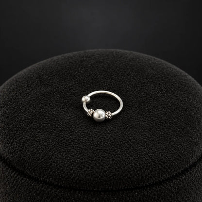 Silver Nose Ring with Pearl Ball & Twisted Bead Detailing