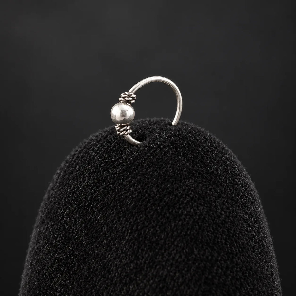 Silver Nose Ring with Pearl Ball & Twisted Bead Detailing