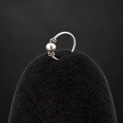 Silver Nose Ring with Pearl Ball & Twisted Bead Detailing