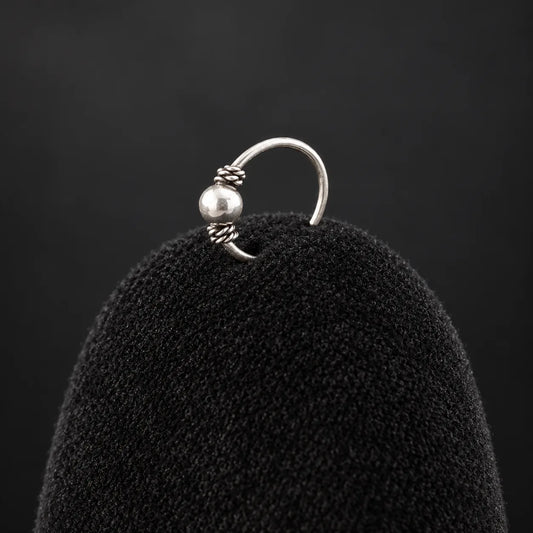 Silver Nose Ring with Pearl Ball & Twisted Bead Detailing