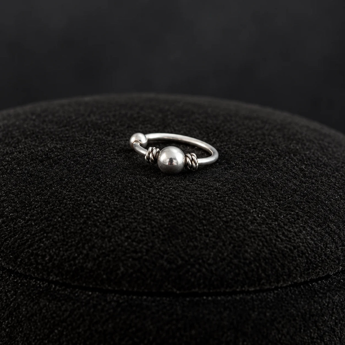 Silver Nose Ring with Pearl Ball & Twisted Bead Detailing