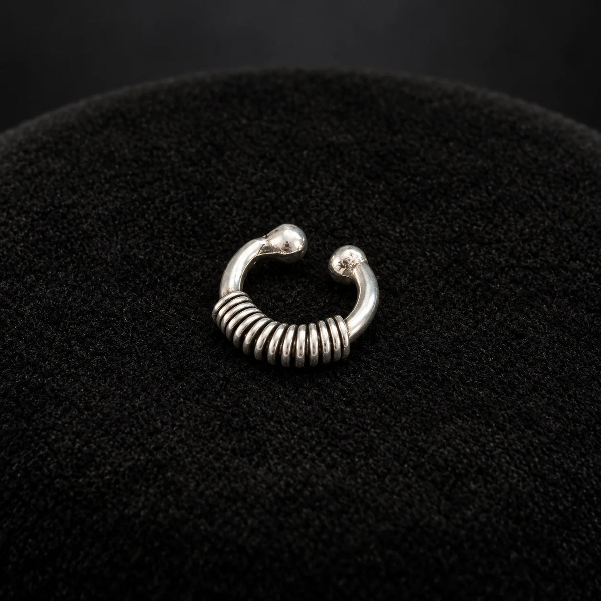 Silver Nose Ring with Ribbed Coil Design & Minimalist Hoop