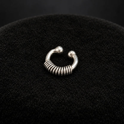 Silver Nose Ring with Ribbed Coil Design & Minimalist Hoop
