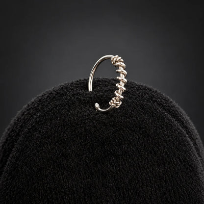 Silver Nose Ring with Twisted Wire Wrap & Textured Hoop Design