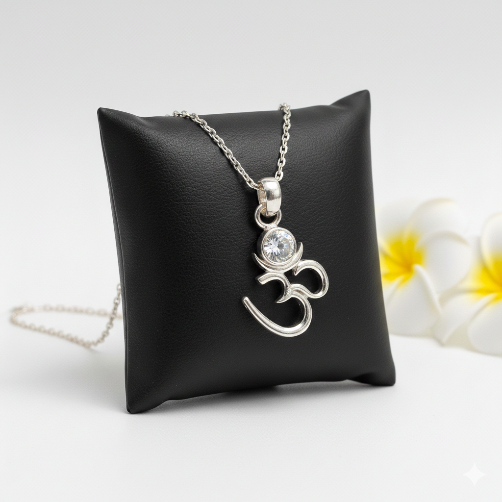 Silver Om Chand Pendant with Chain